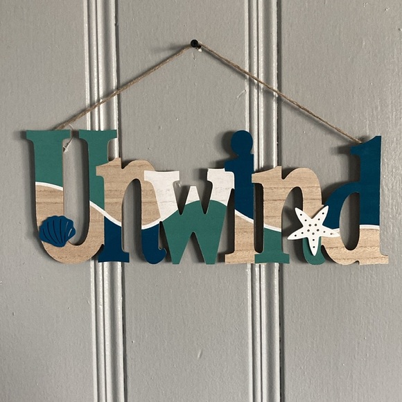 NWT Coastal Wooden UNWIND Decoration Sign w/ Shell 🐚 & Starfish - Picture 11 of 17